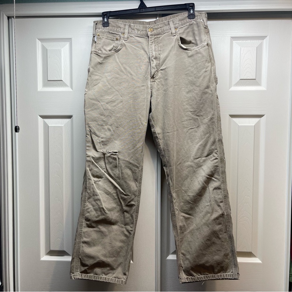 Carhartt B159 Carpenter Pants 36x30 Distressed Workwear Denim Jeans Loose Fit